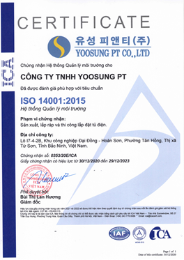 Giấy chứng nhận Hệ thống Quản lý Môi trường ISO 14001:2015