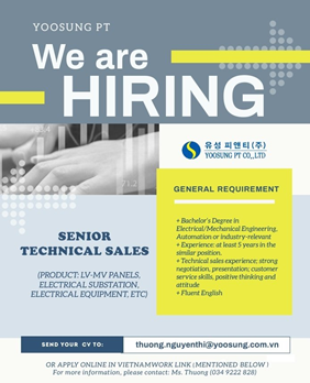 [Recruitment] Senior Technical Sales for Panels and Electrical Equipment/ Yoosung PT